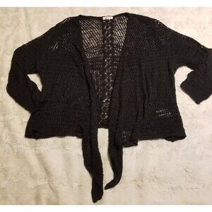 Crochet Cardigan Sweater Womens Small Black Boho Festival Fall Knit Whimisigoth